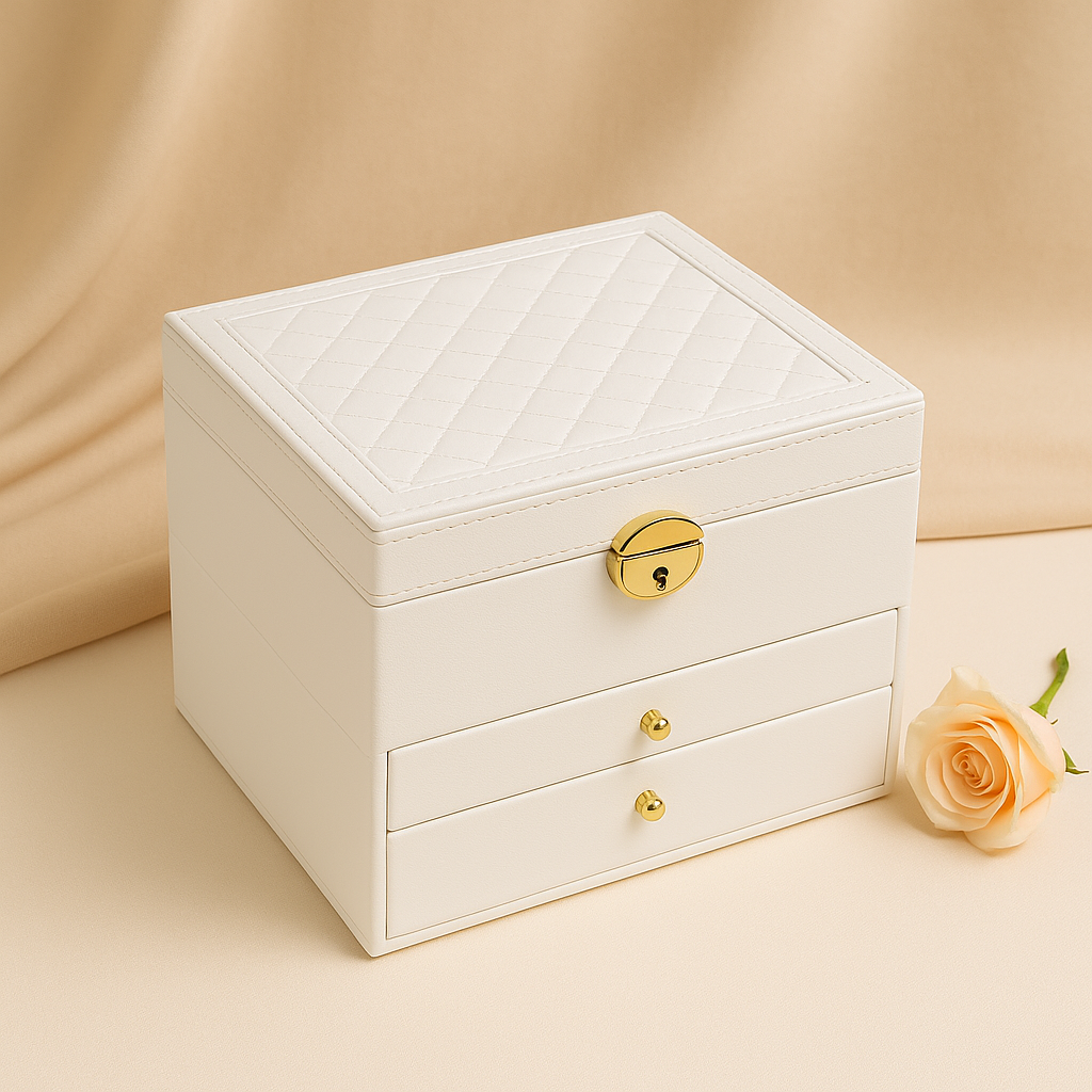 GemÉlise™ Multi-Level Jewelry Storage Case – Elegant Quilted Design