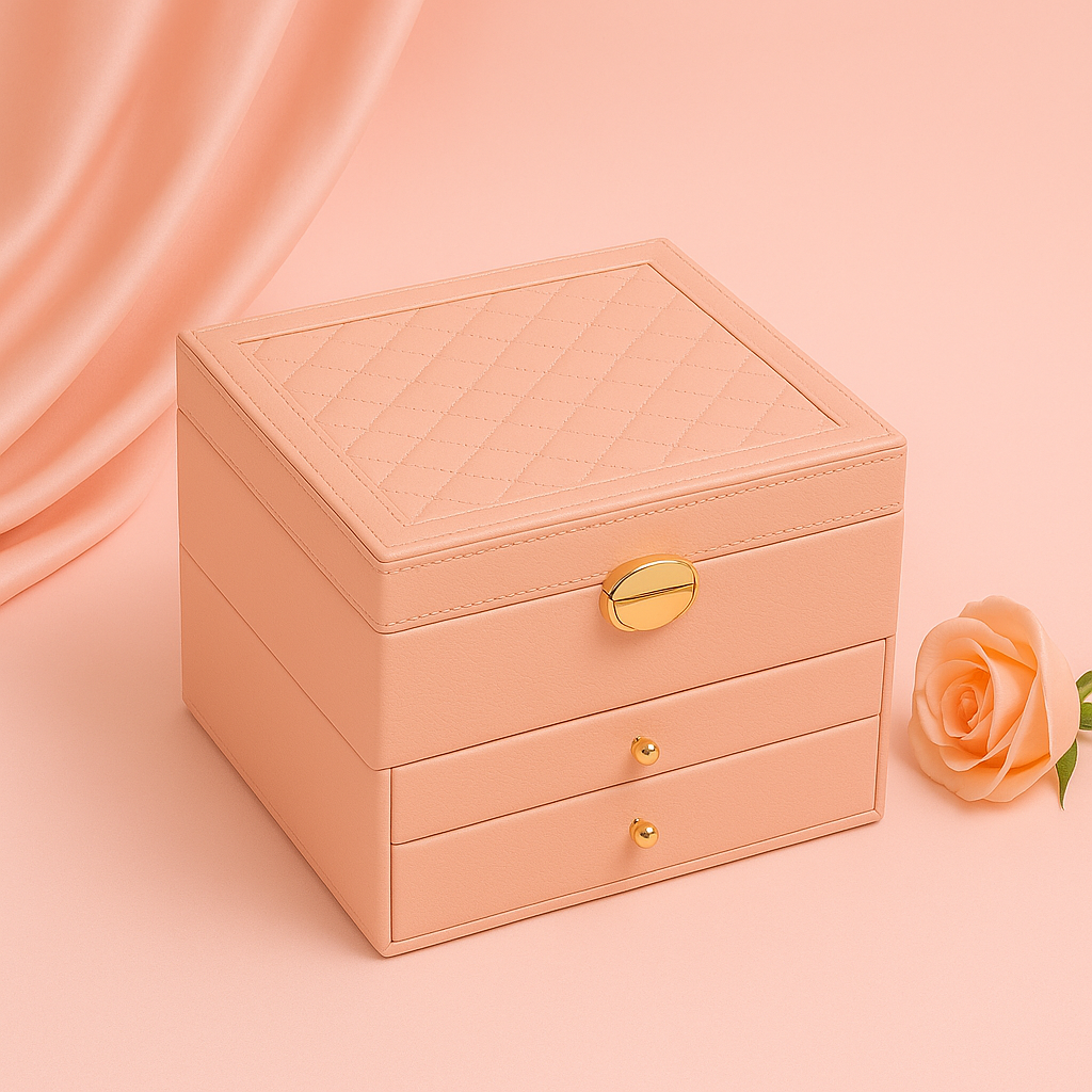 GemÉlise™ Multi-Level Jewelry Storage Case – Elegant Quilted Design