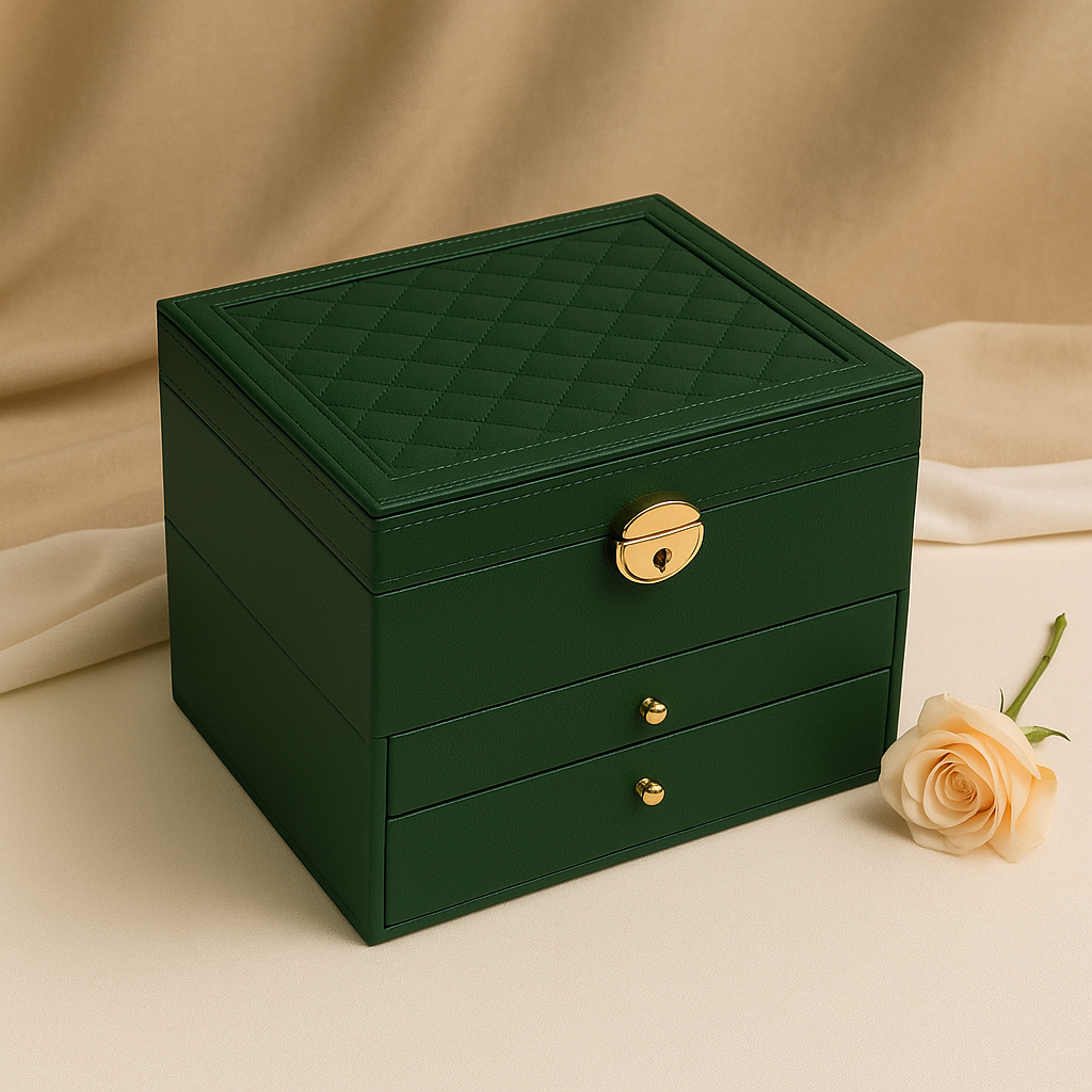 GemÉlise™ Multi-Level Jewelry Storage Case – Elegant Quilted Design