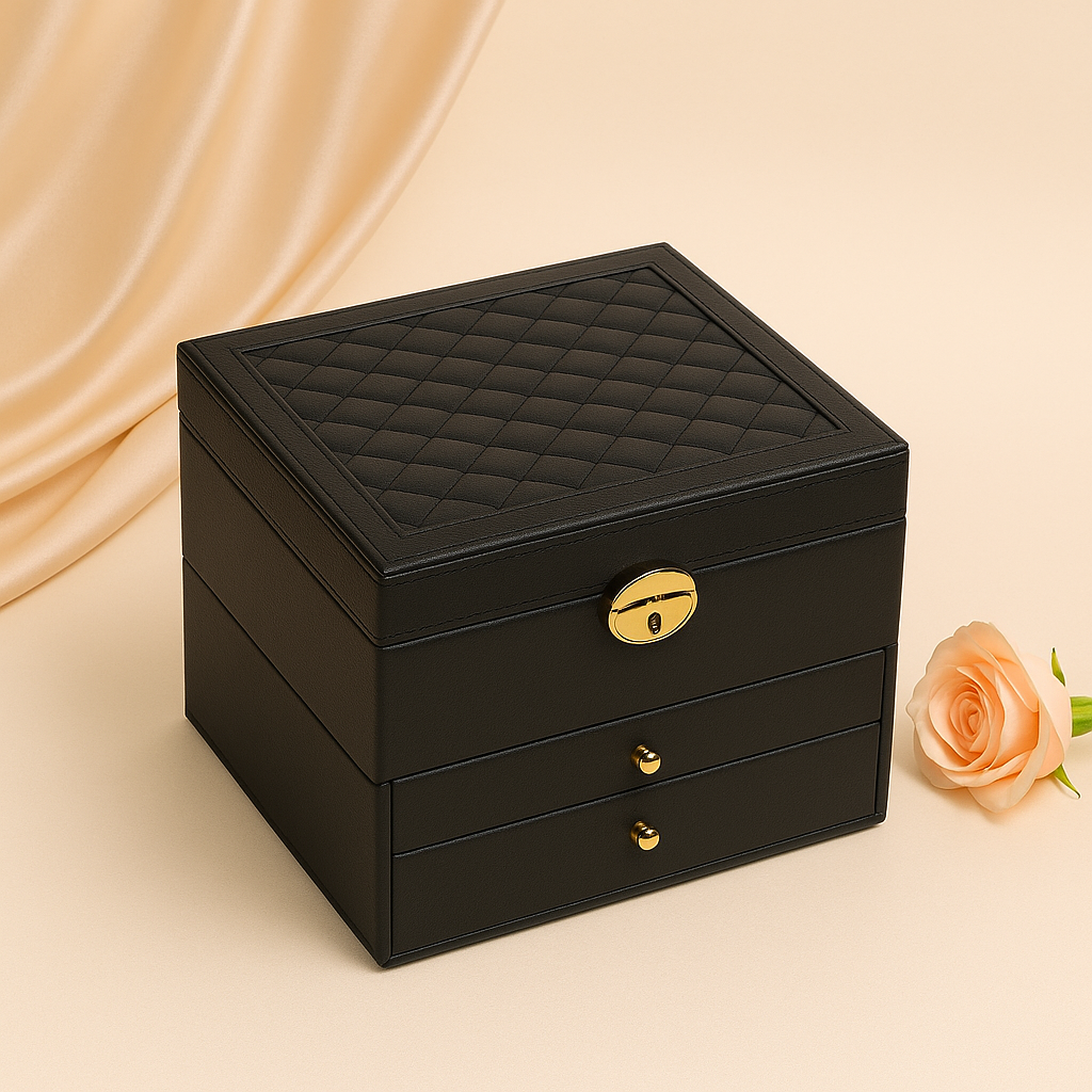 GemÉlise™ Multi-Level Jewelry Storage Case – Elegant Quilted Design